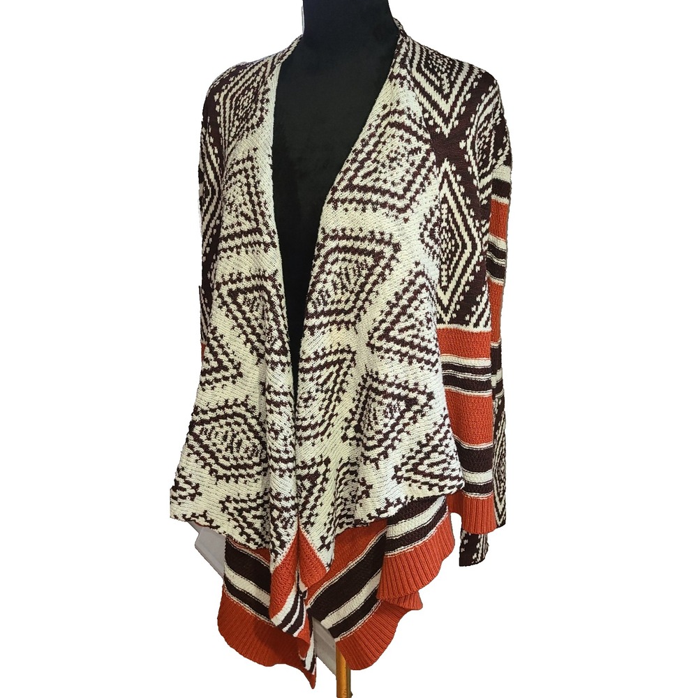 Knox Rose Sweater Womens Small Cardiagn Aztec Wrap Burnt Orange Brown XL